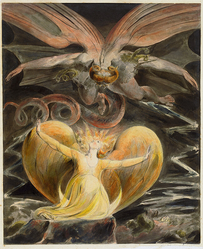 William blake painting of red dragon and woman clothed in sun